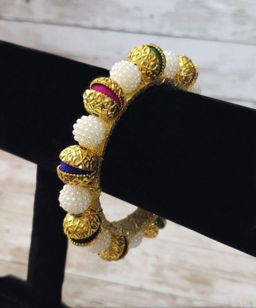 Vintage Bracelet / Bangle - Unusual & Stunning Gold Tone with Splash of Color